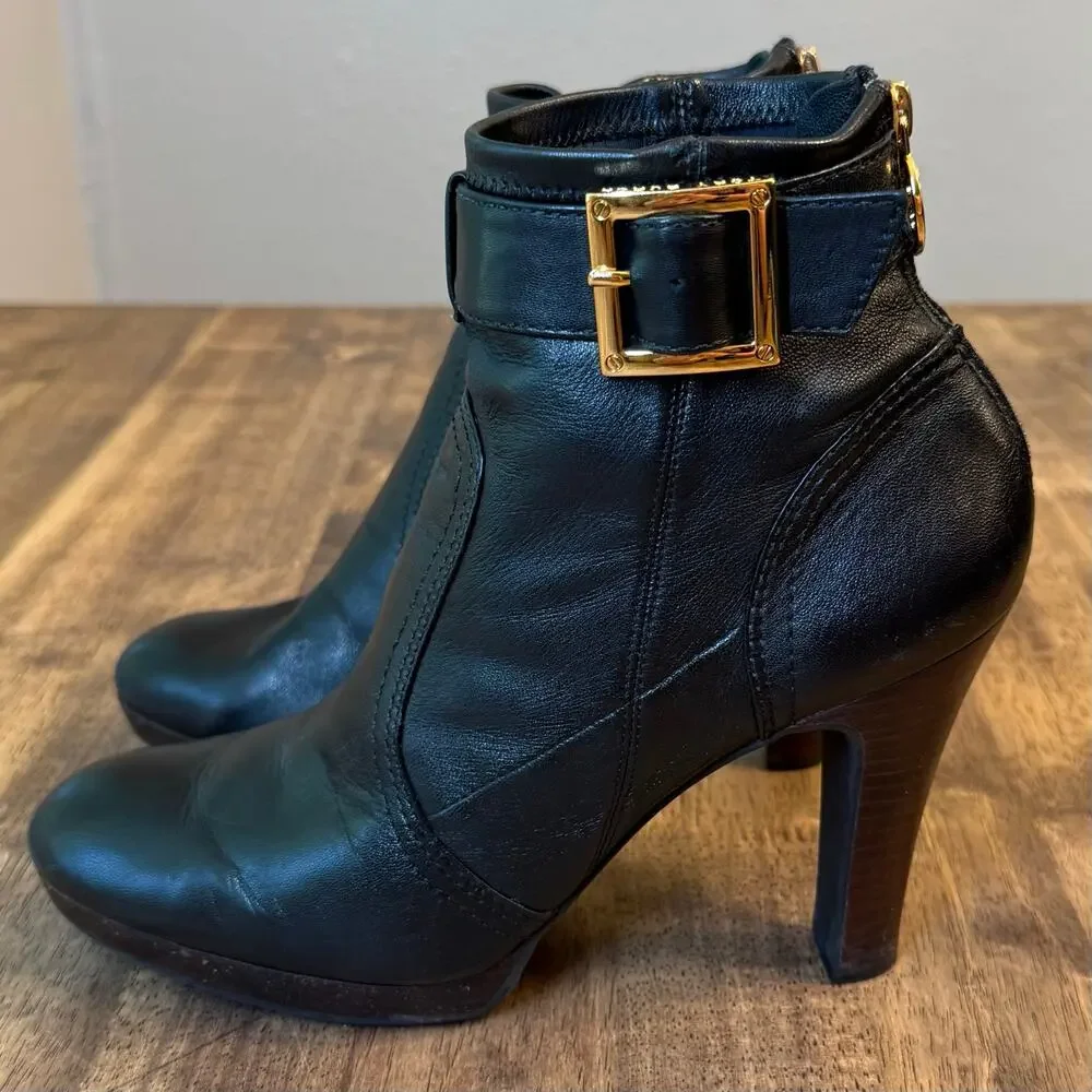 Tory Burch Ankle Boots Melrose Mestico Leather Heel Moto Black Logo Women’s 9.5